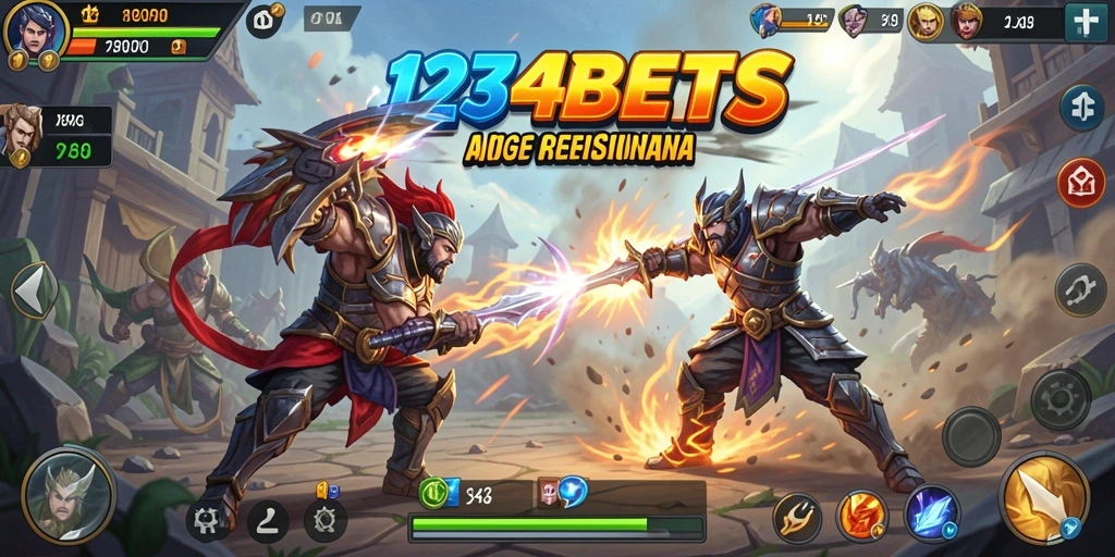 Screenshot utama 1234BETS menampilkan aksi pertarungan yang seru dan intens.