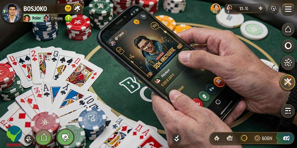Tampilan gameplay Poker yang menegangkan di BOSJOKO.