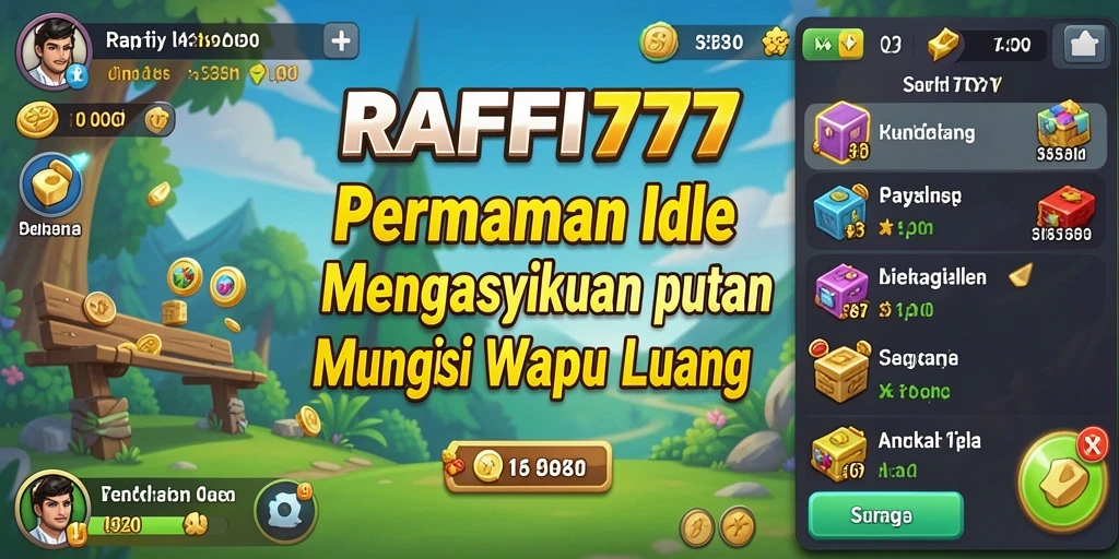 Screenshot gameplay RAFFI777 menunjukkan karakter yang aktif dan proses pengumpulan sumber daya Idle.