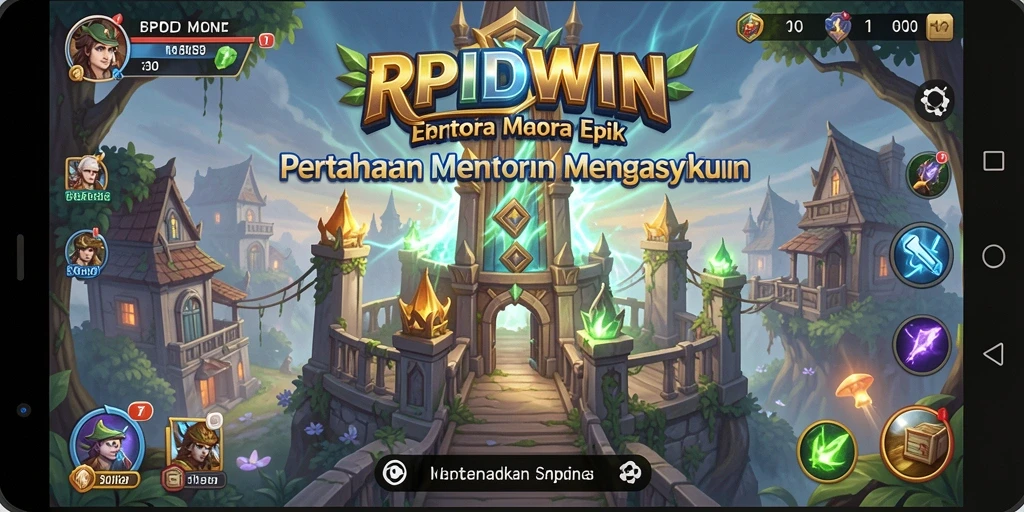 Tangkapan layar gameplay RPIDWIN yang penuh aksi Tower Defense.